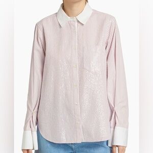 NWT $395 Derek Lam 10 Crosby Wesley sequin stripe cotton button down shirt XL